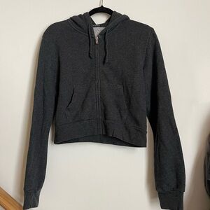 Brandy Melville Dark Charcoal Grey Cropped Zip Up
